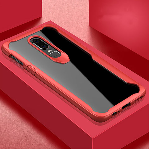 Coque Rebord Contour Silicone et Vitre Miroir Housse Etui pour OnePlus 6 Rouge