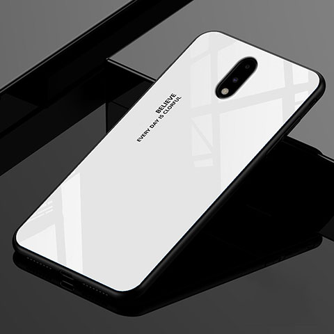 Coque Rebord Contour Silicone et Vitre Miroir Housse Etui pour OnePlus 7 Blanc