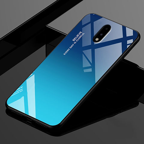 Coque Rebord Contour Silicone et Vitre Miroir Housse Etui pour OnePlus 7 Bleu