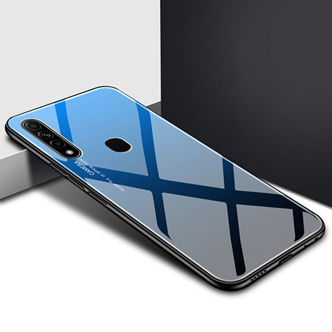 Coque Rebord Contour Silicone et Vitre Miroir Housse Etui pour Oppo A8 Bleu