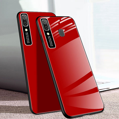 Coque Rebord Contour Silicone et Vitre Miroir Housse Etui pour Samsung Galaxy A20e Rouge