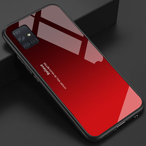 Coque Rebord Contour Silicone et Vitre Miroir Housse Etui pour Samsung Galaxy A51 4G Rouge