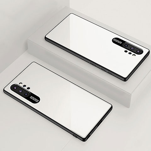 Coque Rebord Contour Silicone et Vitre Miroir Housse Etui pour Samsung Galaxy Note 10 Plus 5G Blanc
