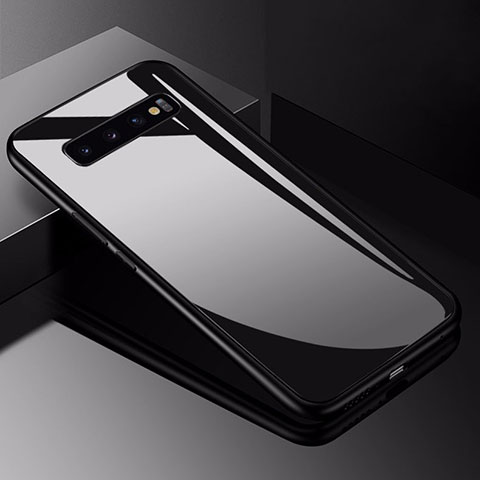 Coque Rebord Contour Silicone et Vitre Miroir Housse Etui pour Samsung Galaxy S10 5G Noir