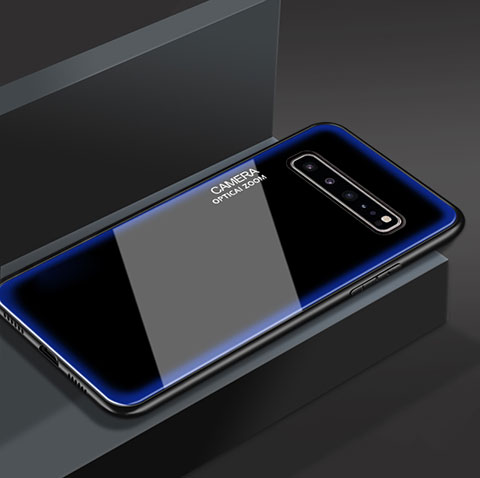 Coque Rebord Contour Silicone et Vitre Miroir Housse Etui pour Samsung Galaxy S10 5G SM-G977B Bleu