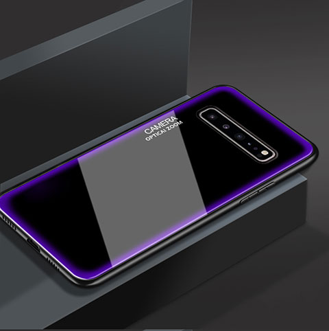 Coque Rebord Contour Silicone et Vitre Miroir Housse Etui pour Samsung Galaxy S10 5G SM-G977B Violet
