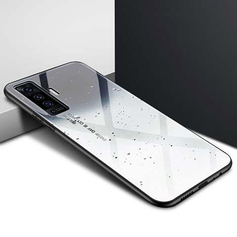 Coque Rebord Contour Silicone et Vitre Miroir Housse Etui pour Vivo X50 5G Gris