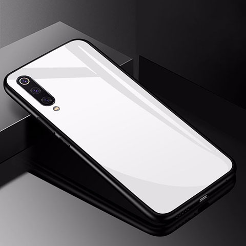 Coque Rebord Contour Silicone et Vitre Miroir Housse Etui pour Xiaomi Mi 9 Blanc