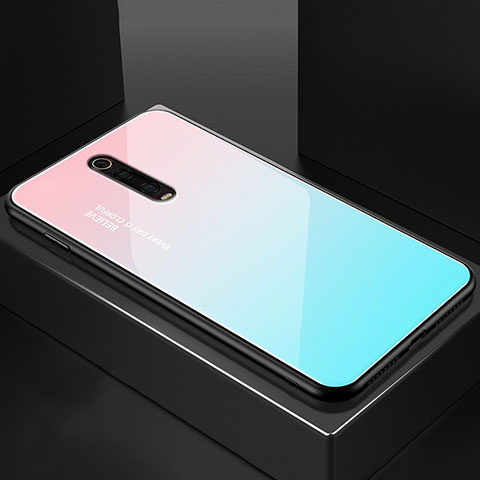 Coque Rebord Contour Silicone et Vitre Miroir Housse Etui pour Xiaomi Mi 9T Bleu Ciel