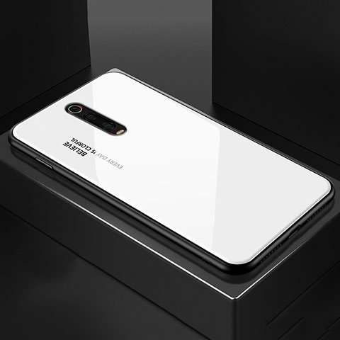 Coque Rebord Contour Silicone et Vitre Miroir Housse Etui pour Xiaomi Mi 9T Pro Blanc