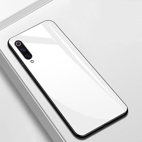 Coque Rebord Contour Silicone et Vitre Miroir Housse Etui pour Xiaomi Mi A3 Blanc