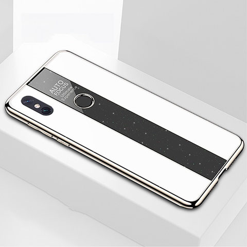 Coque Rebord Contour Silicone et Vitre Miroir Housse Etui pour Xiaomi Mi Max 3 Blanc
