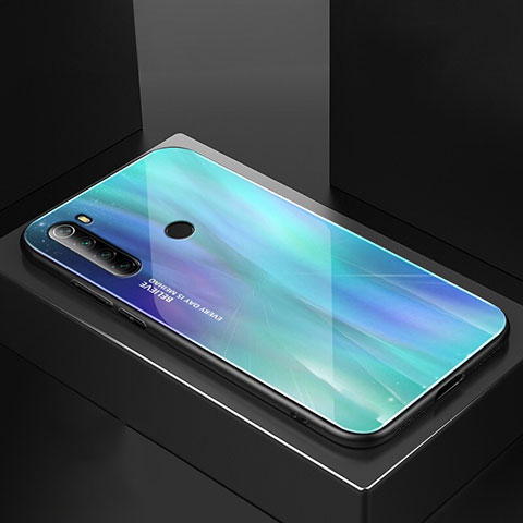 Coque Rebord Contour Silicone et Vitre Miroir Housse Etui pour Xiaomi Redmi Note 8 (2021) Cyan