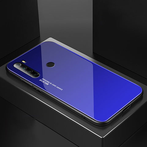 Coque Rebord Contour Silicone et Vitre Miroir Housse Etui pour Xiaomi Redmi Note 8 Bleu
