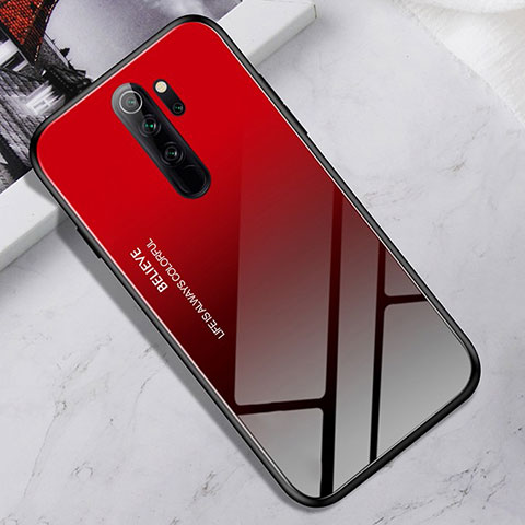Coque Rebord Contour Silicone et Vitre Miroir Housse Etui pour Xiaomi Redmi Note 8 Pro Rouge