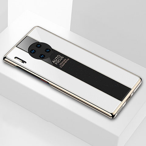 Coque Rebord Contour Silicone et Vitre Miroir Housse Etui T01 pour Huawei Mate 30E Pro 5G Blanc