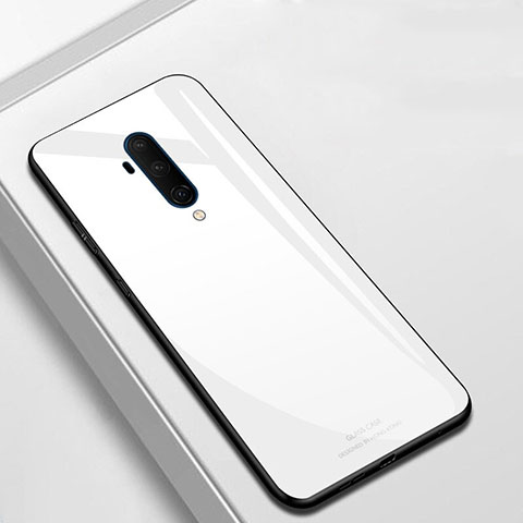 Coque Rebord Contour Silicone et Vitre Miroir Housse Etui T01 pour OnePlus 7T Pro Blanc