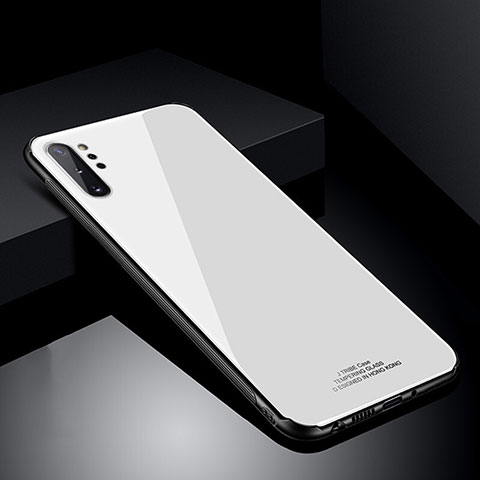 Coque Rebord Contour Silicone et Vitre Miroir Housse Etui T01 pour Samsung Galaxy Note 10 Plus Blanc