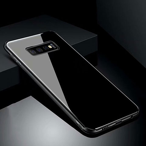 Coque Rebord Contour Silicone et Vitre Miroir Housse Etui T02 pour Samsung Galaxy S10 Plus Noir