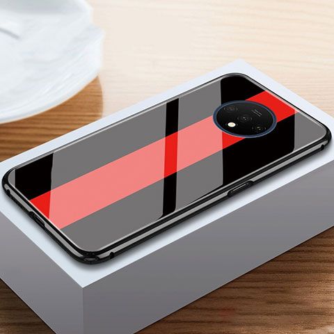 Coque Rebord Contour Silicone et Vitre Miroir Housse Etui T03 pour OnePlus 7T Rouge