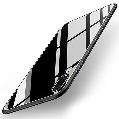 Coque Rebord Contour Silicone et Vitre Miroir Housse Etui T04 pour Huawei P20 Noir