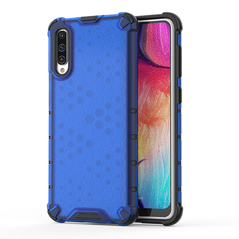 Coque Rebord Contour Silicone et Vitre Transparente Housse Etui 360 Degres AM1 pour Samsung Galaxy A50S Bleu