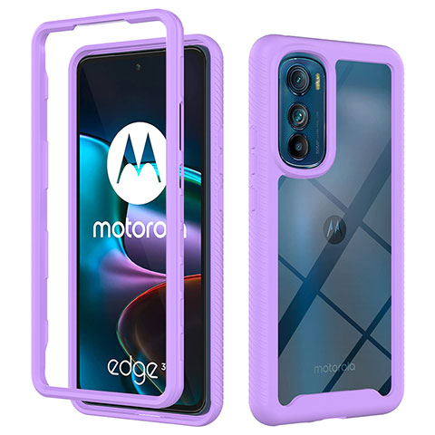 Coque Rebord Contour Silicone et Vitre Transparente Housse Etui 360 Degres pour Motorola Moto Edge 30 5G Violet