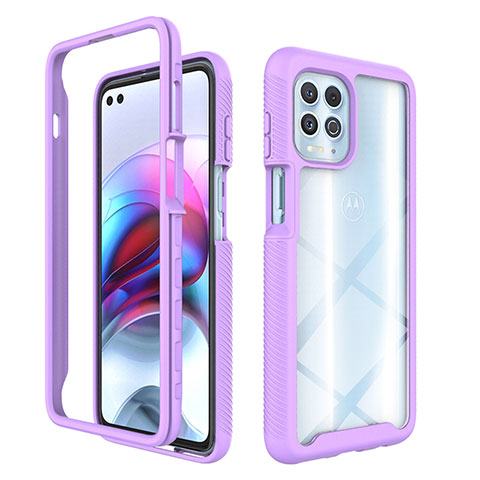 Coque Rebord Contour Silicone et Vitre Transparente Housse Etui 360 Degres pour Motorola Moto G100 5G Violet