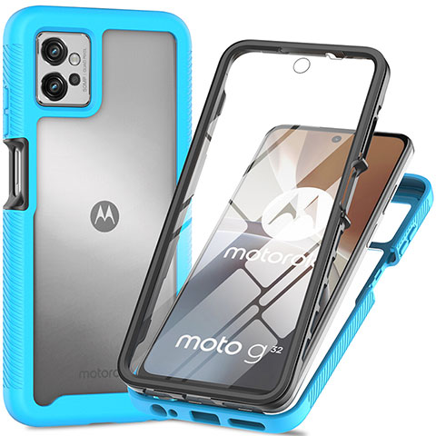 Coque Rebord Contour Silicone et Vitre Transparente Housse Etui 360 Degres pour Motorola Moto G32 Cyan