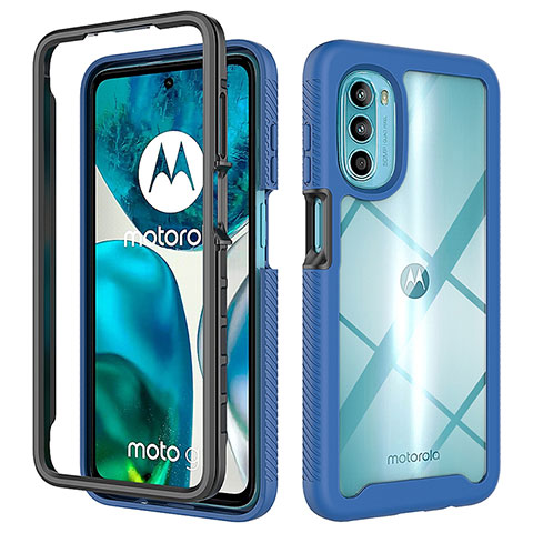 Coque Rebord Contour Silicone et Vitre Transparente Housse Etui 360 Degres pour Motorola Moto G71s 5G Bleu