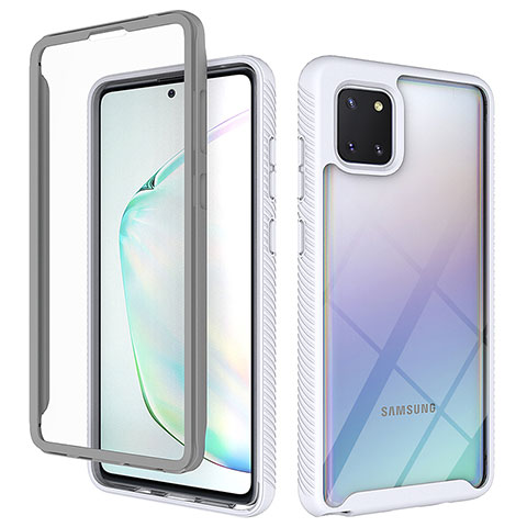 Coque Rebord Contour Silicone et Vitre Transparente Housse Etui 360 Degres ZJ1 pour Samsung Galaxy A81 Blanc