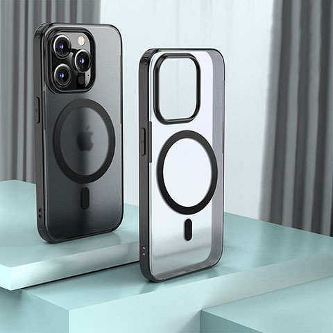 Coque Rebord Contour Silicone et Vitre Transparente Housse Etui avec Mag-Safe Magnetic Magnetique QC1 pour Apple iPhone 14 Pro Noir