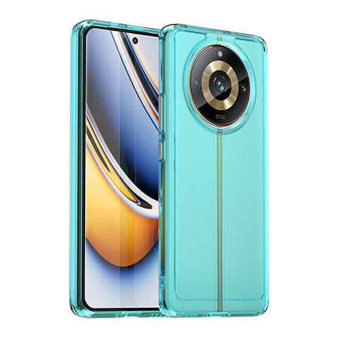 Coque Rebord Contour Silicone et Vitre Transparente Housse Etui J02S pour Realme 11 Pro 5G Bleu