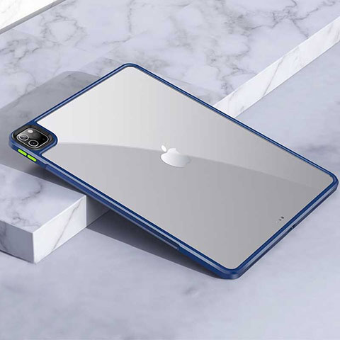 Coque Rebord Contour Silicone et Vitre Transparente Housse Etui pour Apple iPad Pro 12.9 (2020) Bleu