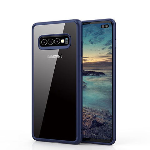 Coque Rebord Contour Silicone et Vitre Transparente Miroir Housse Etui A02 pour Samsung Galaxy S10 Plus Bleu