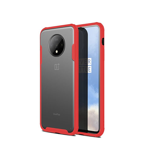 Coque Rebord Contour Silicone et Vitre Transparente Miroir Housse Etui H01 pour OnePlus 7T Rouge