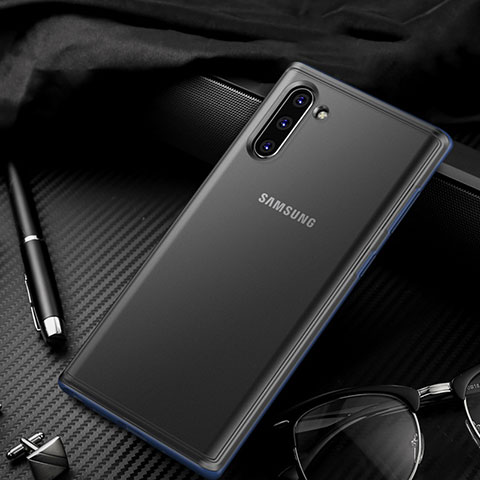 Coque Rebord Contour Silicone et Vitre Transparente Miroir Housse Etui H01 pour Samsung Galaxy Note 10 Plus 5G Bleu