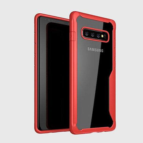 Coque Rebord Contour Silicone et Vitre Transparente Miroir Housse Etui H01 pour Samsung Galaxy S10 Rouge