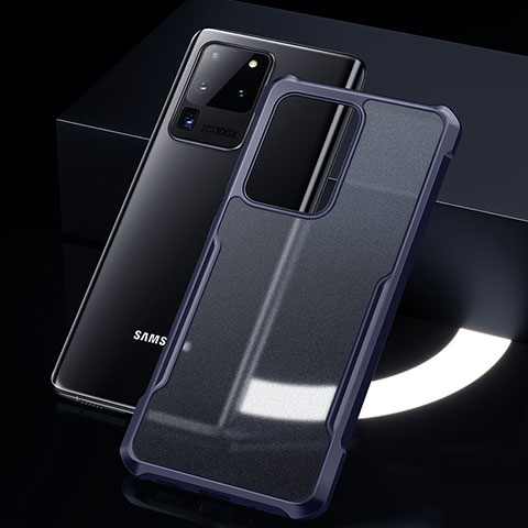 Coque Rebord Contour Silicone et Vitre Transparente Miroir Housse Etui H01 pour Samsung Galaxy S20 Ultra Bleu
