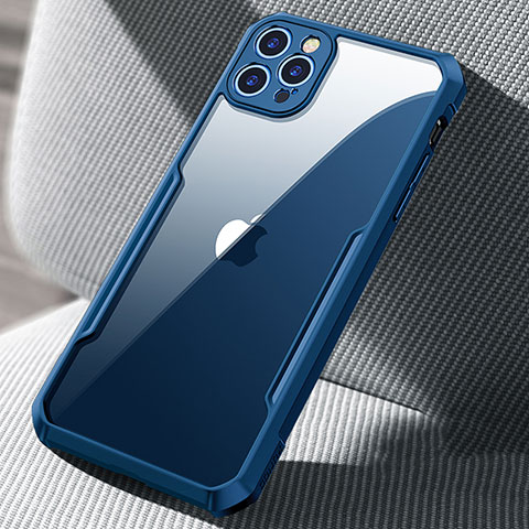 Coque Rebord Contour Silicone et Vitre Transparente Miroir Housse Etui H03 pour Apple iPhone 12 Pro Bleu