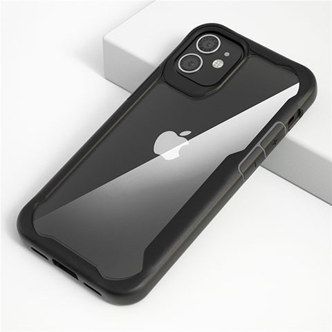 Coque Rebord Contour Silicone et Vitre Transparente Miroir Housse Etui M01 pour Apple iPhone 12 Max Noir
