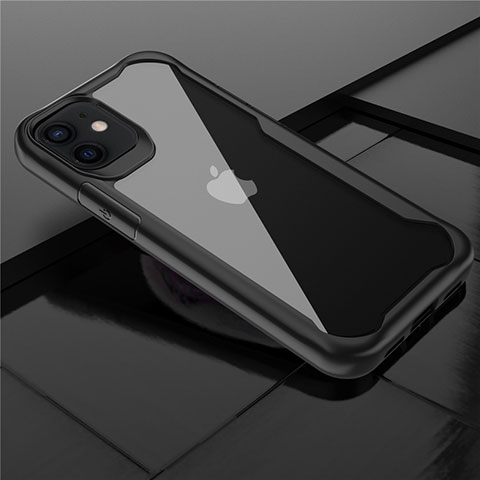 Coque Rebord Contour Silicone et Vitre Transparente Miroir Housse Etui M02 pour Apple iPhone 12 Mini Noir