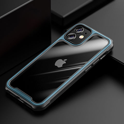 Coque Rebord Contour Silicone et Vitre Transparente Miroir Housse Etui M03 pour Apple iPhone 12 Bleu