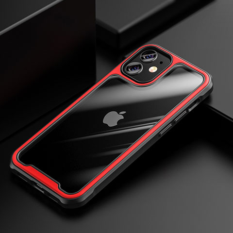 Coque Rebord Contour Silicone et Vitre Transparente Miroir Housse Etui M03 pour Apple iPhone 12 Rouge