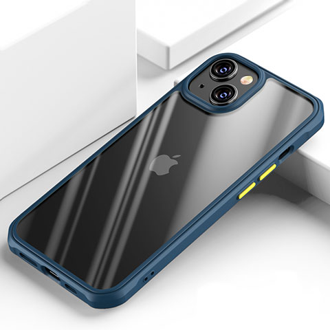 Coque Rebord Contour Silicone et Vitre Transparente Miroir Housse Etui M03 pour Apple iPhone 13 Mini Bleu