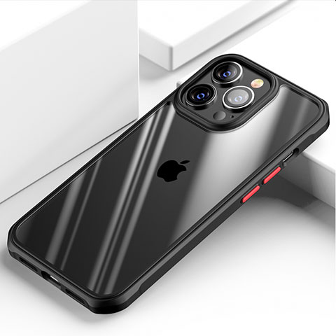 Coque Rebord Contour Silicone et Vitre Transparente Miroir Housse Etui M03 pour Apple iPhone 13 Pro Noir