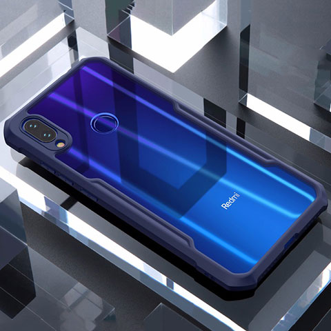 Coque Rebord Contour Silicone et Vitre Transparente Miroir Housse Etui M03 pour Xiaomi Redmi Note 7 Bleu