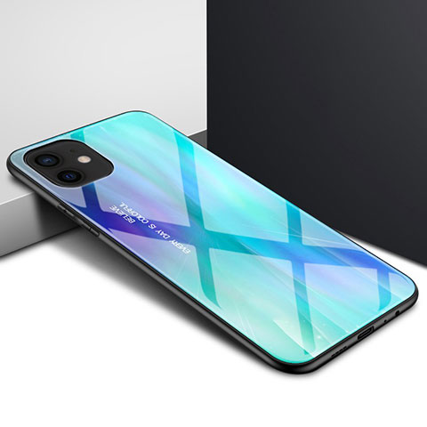 Coque Rebord Contour Silicone et Vitre Transparente Miroir Housse Etui N01 pour Apple iPhone 12 Cyan