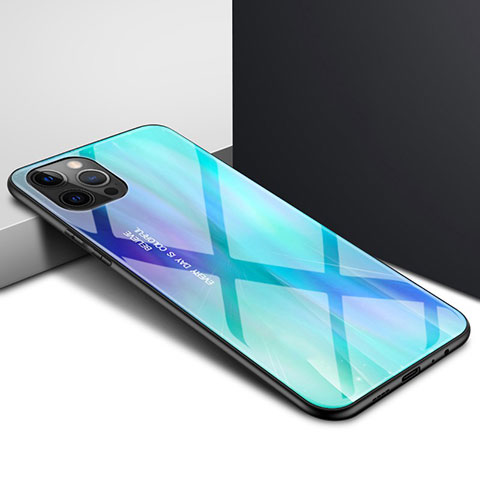 Coque Rebord Contour Silicone et Vitre Transparente Miroir Housse Etui N01 pour Apple iPhone 12 Pro Max Cyan