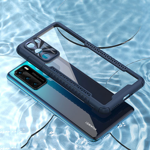 Coque Rebord Contour Silicone et Vitre Transparente Miroir Housse Etui N03 pour Huawei P40 Bleu